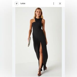 Lulu's Black One-Shoulder High-Slit Evening Gown